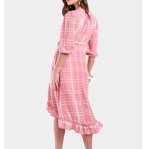 Leticia Plaid Pink Romantic Ruffle Wrap dress midi women’s new size xs - Picture 7 of 8